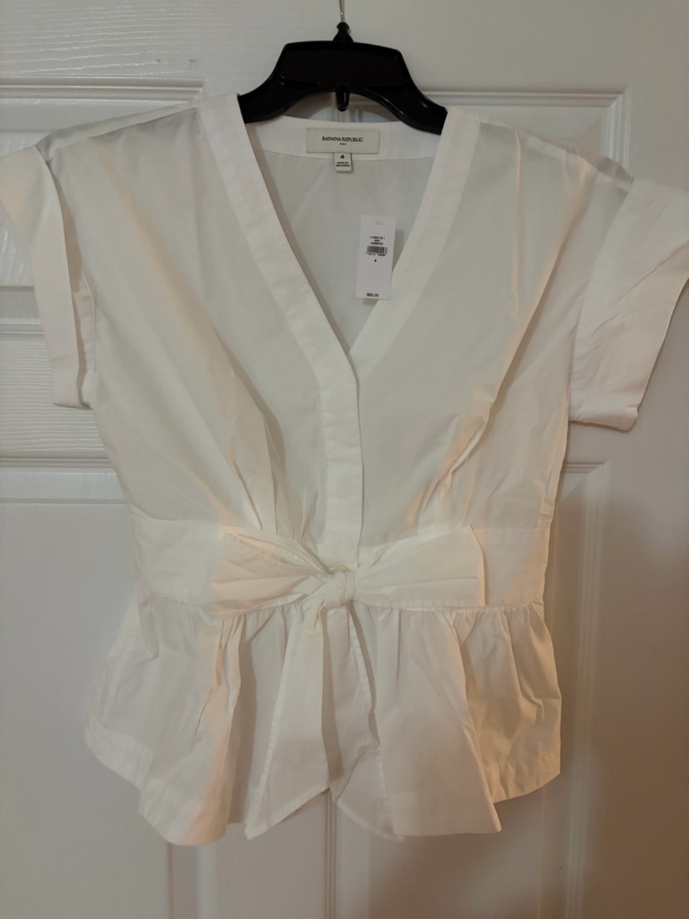 NWT Banana Republic White V-Neck Tie-Waist Peplum Top - Picture 2 of 2